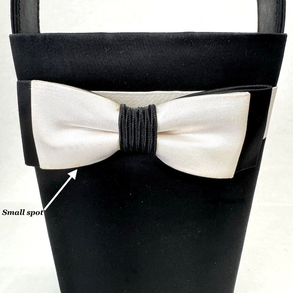 🌹La Regale Black Satin Bucket Purse w/ White Bow Cocktail Wedding Bridal Classy - Picture 5 of 12